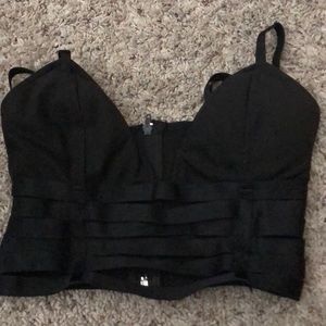 Black Crop Top With Open Slits